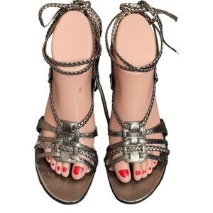 Christian Dior high heel sandals gold metallic ankle tie heels size 38 us 8